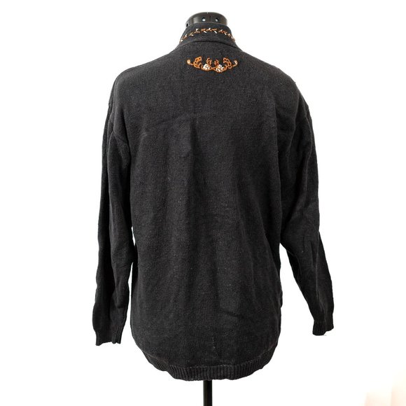 Vintage Urban Outfitters Linen/Cotton Cardigan Sweater Black Brown Floral Embroi - Picture 2 of 3